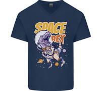 Maglietta In Cotone A V Per Uomo Astronauta T-Rex Dinosauro Dino