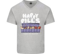 Maglietta In Cotone A V Per Uomo Cats Happy Pills Antidepressivo
