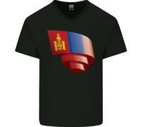 Maglietta In Cotone A V Per Uomo Con Bandiera Curva Della Mongolia E Calcio