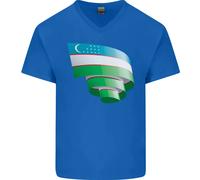 Maglietta In Cotone A V Per Uomo Con Bandiera Dell'Uzbekistan Curvata Ukbek Day