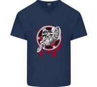 Maglietta In Cotone A V Per Uomo Con Motivo Di Ingranaggi E Moto Cross