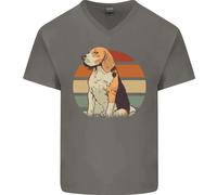 Maglietta In Cotone A V Per Uomo Con Sfondo Retro Di Un Tramonto Beagle