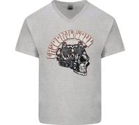 Maglietta In Cotone A V Per Uomo Con Teschio Biker Gasoline Soul E Moto Chopper