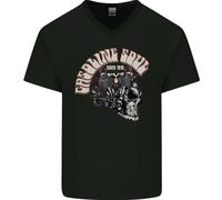 Maglietta In Cotone A V Per Uomo Con Teschio Biker Gasoline Soul E Moto Chopper