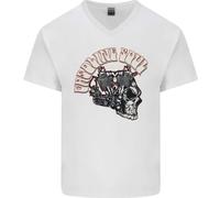 Maglietta In Cotone A V Per Uomo Con Teschio Biker Gasoline Soul E Moto Chopper