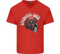 Maglietta In Cotone A V Per Uomo Con Teschio Biker Gasoline Soul E Moto Chopper