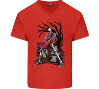 Maglietta In Cotone A V Per Uomo Con Teschio Di Chitarra Rock Heavy Metal