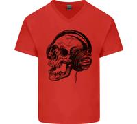 Maglietta In Cotone A V Per Uomo Con Testa Di Teschio E Musica Rock Gotica DJ