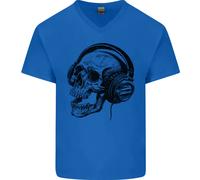Maglietta In Cotone A V Per Uomo Con Testa Di Teschio E Musica Rock Gotica DJ