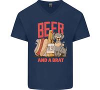 Maglietta In Cotone A V Per Uomo Divertente Con Birra E Un Brat Hotdog