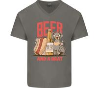Maglietta In Cotone A V Per Uomo Divertente Con Birra E Un Brat Hotdog