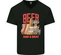 Maglietta In Cotone A V Per Uomo Divertente Con Birra E Un Brat Hotdog