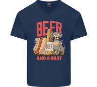 Maglietta In Cotone A V Per Uomo Divertente Con Birra E Un Brat Hotdog