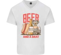 Maglietta In Cotone A V Per Uomo Divertente Con Birra E Un Brat Hotdog