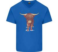 Maglietta In Cotone A V Per Uomo Highland Cattle Cow Scozzese
