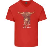 Maglietta In Cotone A V Per Uomo Highland Cattle Cow Scozzese