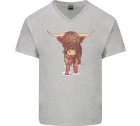 Maglietta In Cotone A V Per Uomo Highland Cattle Cow Scozzese