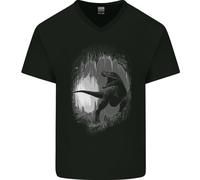 Maglietta In Cotone A V Per Uomo T-Rex Della Caverna Dei Dinosauri