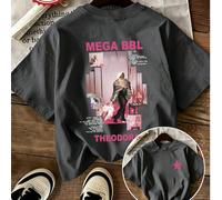 Maglietta in cotone casual ed elegante con grafica "MEGA BBL" a stelle e musica, nera. Morbida e confortevole, a maniche corte. Outfit da streetwear in stile Y2K per primavera/estate L,M,S,XL,XXLGeome