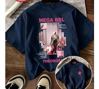 Maglietta in cotone casual ed elegante con grafica "MEGA BBL" a stelle e musica, nera. Morbida e confortevole, a maniche corte. Outfit da streetwear in stile Y2K per primavera/estate L,M,S,XL,XXLGeome