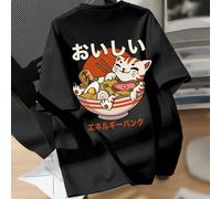 Maglietta in cotone casuale a maniche corte stampata con disegni di cibo e gatto portafortuna per ragazzi adolescenti, adatta per l'estate - Retro 6Y,7Y,8Y,9Y,10Y,11-12Y,13-14YAnimale,Fumetto,Geometri