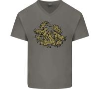 Maglietta In Cotone Con Simbolo Valknut E Corvi Dei Vichinghi Da Uomo A V