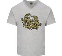 Maglietta In Cotone Con Simbolo Valknut E Corvi Dei Vichinghi Da Uomo A V