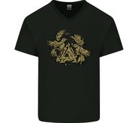 Maglietta In Cotone Con Simbolo Valknut E Corvi Dei Vichinghi Da Uomo A V