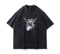Maglietta in cotone nero stile retrò con grafica dobermann cane streetwear uomo