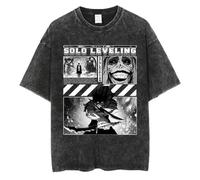 Maglietta in cotone Solo Leveling per ragazzi e uomini Retro Washed, Nero-8., XL