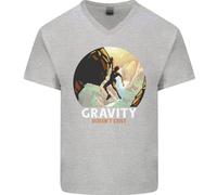 Maglietta In Cotone V-Neck Divertente Per Scalatori 'La Gravità Non Esiste'