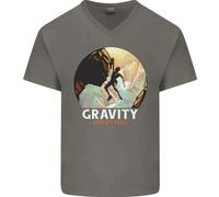 Maglietta In Cotone V-Neck Divertente Per Scalatori 'La Gravità Non Esiste'