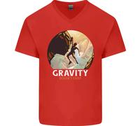 Maglietta In Cotone V-Neck Divertente Per Scalatori 'La Gravità Non Esiste'