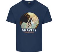 Maglietta In Cotone V-Neck Divertente Per Scalatori 'La Gravità Non Esiste'