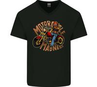 Maglietta In Cotone V-Neck Per Uomo Biker Di Moto Madness