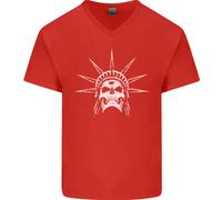 Maglietta In Cotone V-Neck Per Uomo Con Teschio Della Libertà USA Gotico Biker