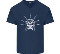 Maglietta In Cotone V-Neck Per Uomo Con Teschio Della Libertà USA Gotico Biker
