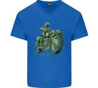 Maglietta In Cotone Verde Biker Cafe Racer Moto Uomo A V