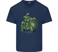 Maglietta In Cotone Verde Biker Cafe Racer Moto Uomo A V