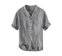 Maglietta in lino da uomo a maniche corte camicie da spiaggia con scollo a V T-shirt a mezzo bottone vestibilità ampia T-shirt casual vestibilità regolare camicia estiva a pieghe tinta unita camicie