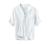 Maglietta in lino da uomo a maniche corte camicie da spiaggia con scollo a V T-shirt a mezzo bottone vestibilità ampia T-shirt casual vestibilità regolare camicia estiva a pieghe tinta unita camicie