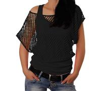 Maglietta in maglia da donna con spalle scoperte - Top SexyFluo per gli anni '80 per Carnevale Festa a Tema Estivo Retrò Costume Halloween Discoteca Clubwear Tops