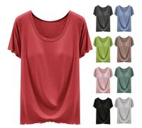 Maglietta intima da donna a maniche corte con modal, top da donna con inserto per reggiseno senza ferretto, basic, girocollo, tinta unita, a maniche corte, morbida tunica, maglietta sportiva, Blu, XXL