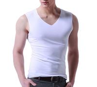 Maglietta intima da uomo, senza maniche, con scollo a V, canottiera da uomo, classica, per bodybuilding, fitness, estiva, Ice Silk Thin Sleeveless Basic, maglietta multicolore, bianco, M