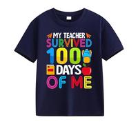 Maglietta intima per ragazze e ragazzi casual, a maniche corte, 100 Days of School Opening 100 Days Anniversary Personality Loose Short Sleeved Stern Shirt, Blu marino, 8-9 Jahre