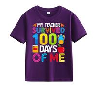 Maglietta intima per ragazze e ragazzi casual, a maniche corte, 100 Days of School Opening 100 Days Anniversary Personality Loose Short Sleeved Stern Shirt, Lilla, 4-5 Jahre