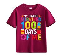 Maglietta intima per ragazze e ragazzi casual, a maniche corte, 100 Days of School Opening 100 Days Anniversary Personality Loose Short Sleeved Stern Shirt, Vino, 12-13 Jahre