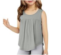 Maglietta intima per ragazze, taglia 14 16, canottiera a girocollo, senza maniche, con increspature, per l'autunno e l'estate, 2025, maglietta con grafica (grigio, 3-4 anni)