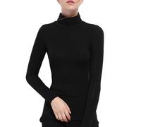 Maglietta intima termica da donna, a maniche lunghe, leggera, basic, calda, invernale, Nero , 3XL