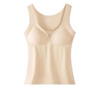 Maglietta intima termica da donna, canotta, strato base foderato, camicia termica invernale per la stagione fredda, lunga termica, da donna, beige., M